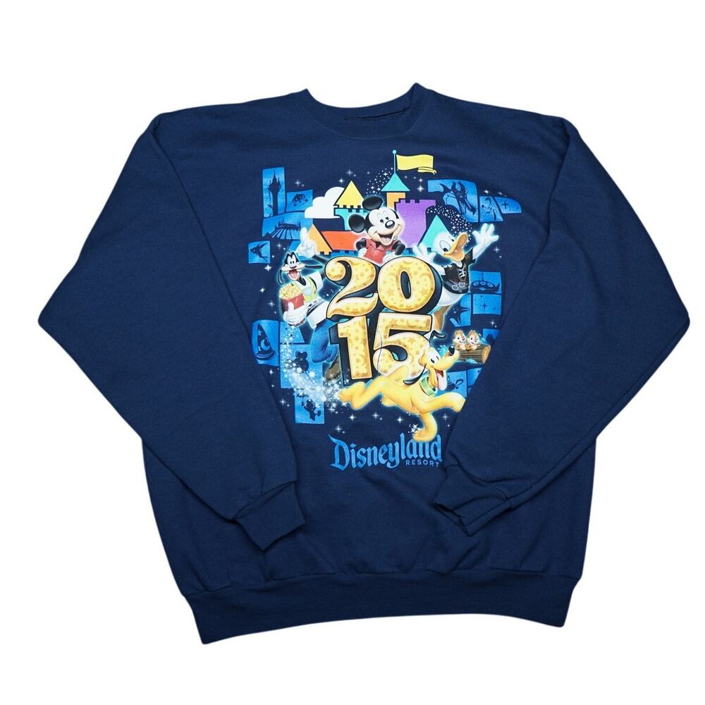 Disneyland Resort 2015 Mickey Mouse Pluto Crewneck Sweatshirt XL Blue Disney